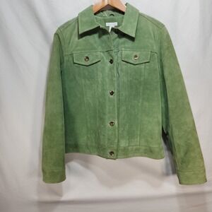Charter Club Womens Jacket Size Small Green  Suede Leather Quilted Lined
